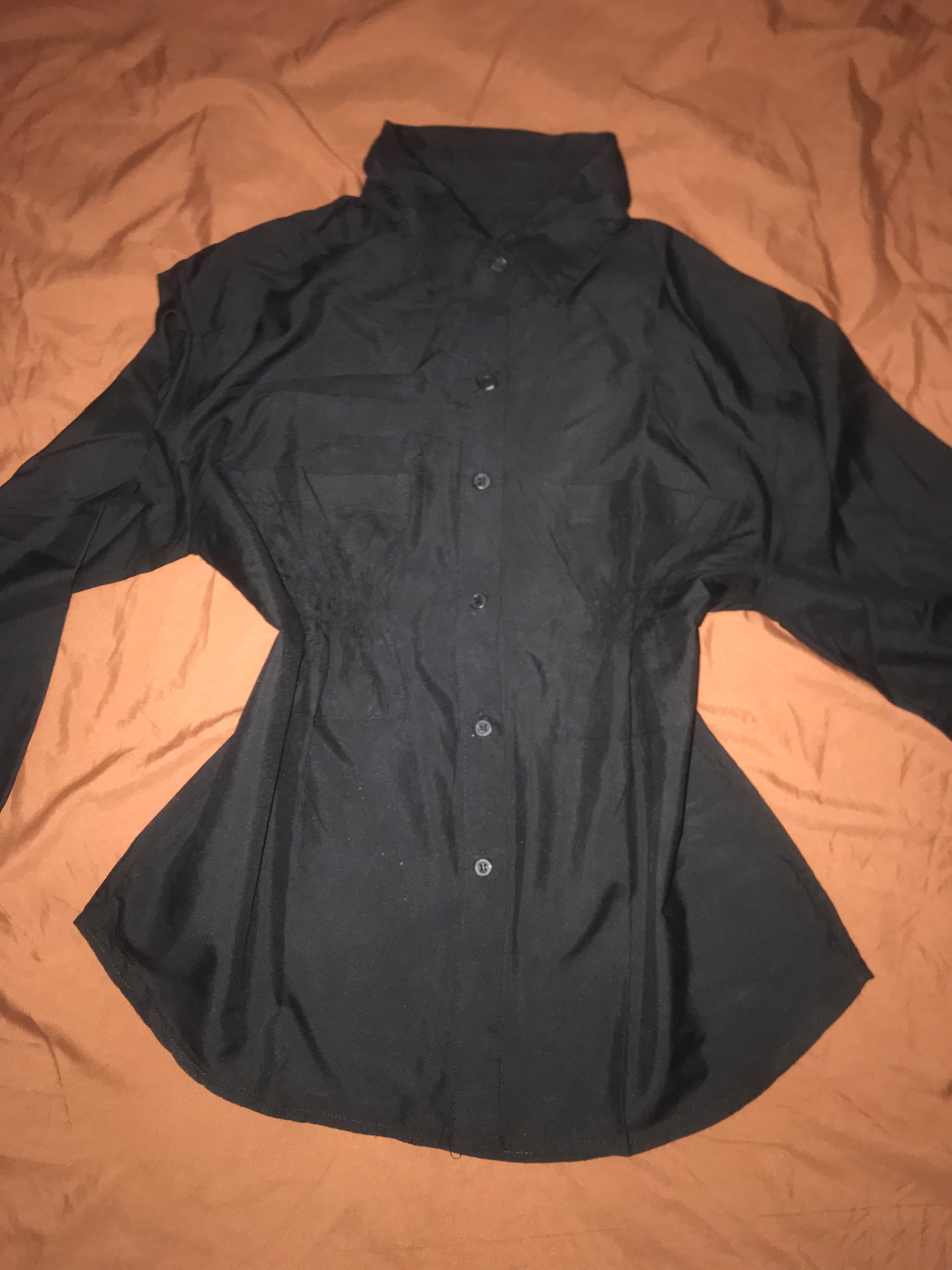 kisakuyy (b) - BAJU KEMEJA PANJANG HITAM POLOS